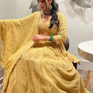 Mustard Yellow Gold Embroidered Lehenga